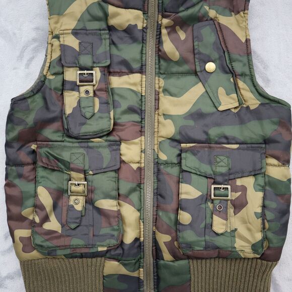 Pumpkin Vest Mens M Green Camo Full Zip Cargo Casual Outdoor Outfit - Picture 8 of 16